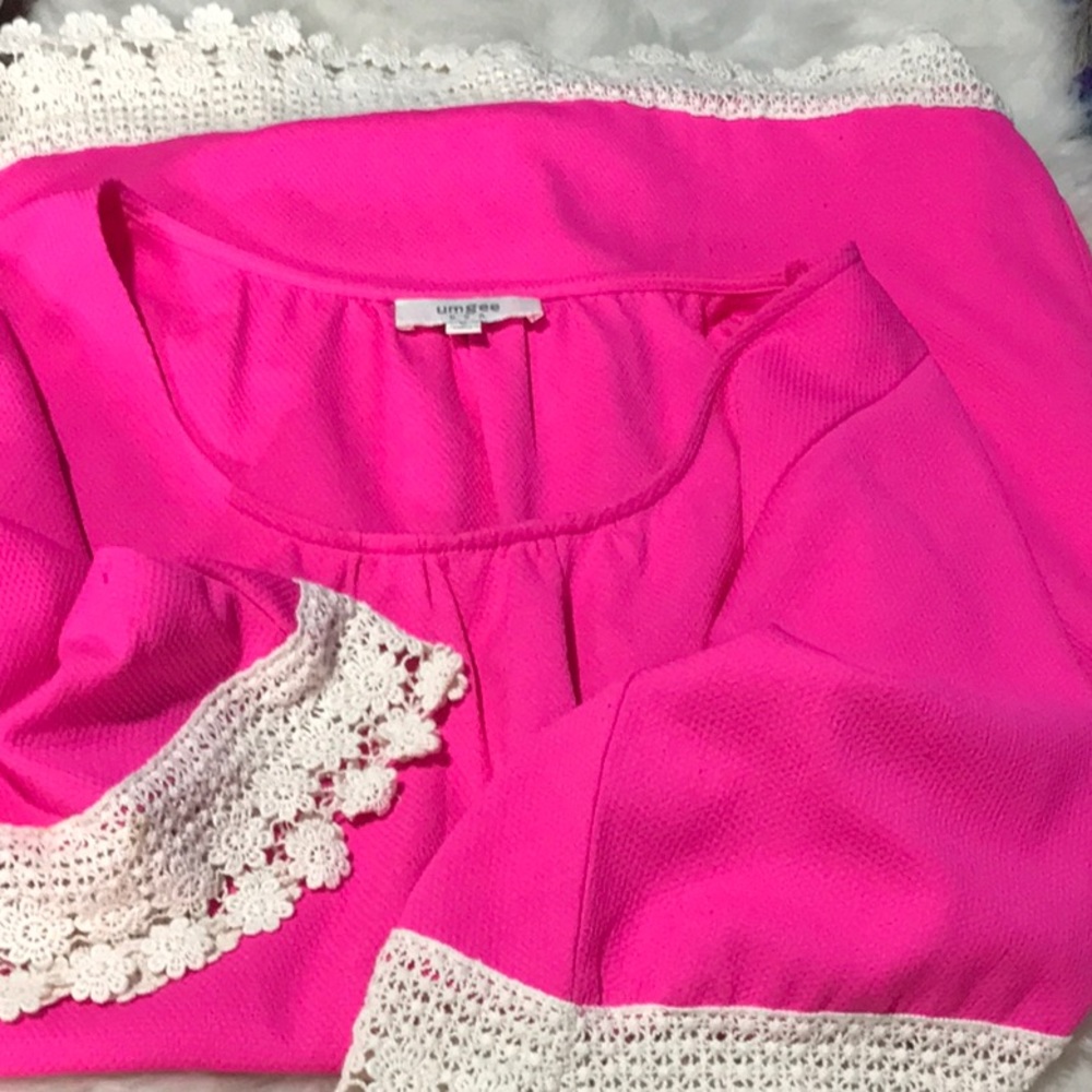"Vintage Umgee USA hot pink tunic top lace crochet accents hem - Picture 6 of 11